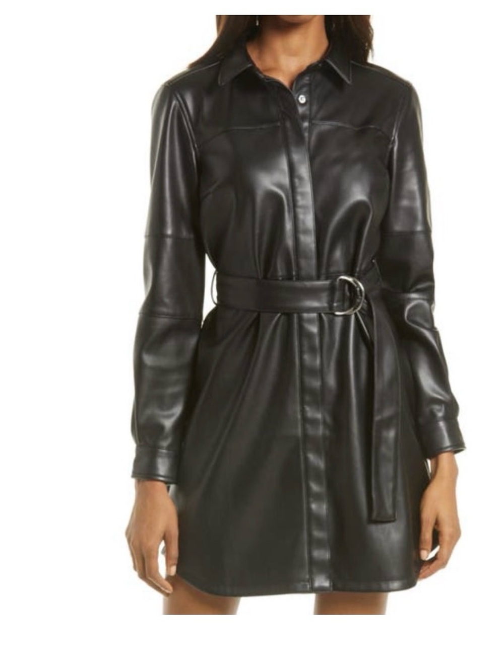 French connection Faux Leather Shirt Dress Coat - Black